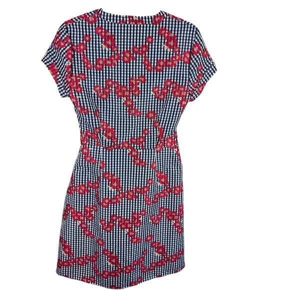 Adrianna Papell Gingham Floral Tie Button Up Short Sleeve Above Knee Dress Sz 8 - Picture 3 of 8